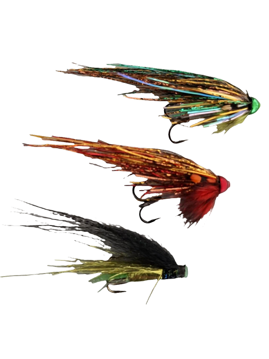 3pcs Salmon Flies, Nidelv Fw, Gaula Cognac Fw, Nidelvens Dronning. 6cm.